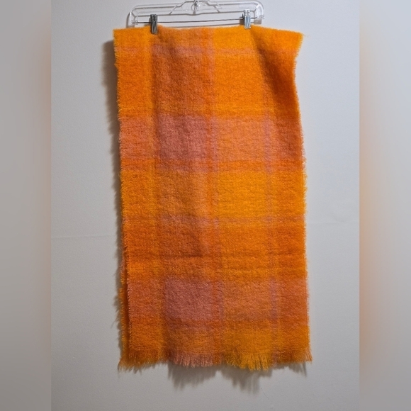 Accessories - Rectangular Plaid mohair and wool scarf color orange and yellow